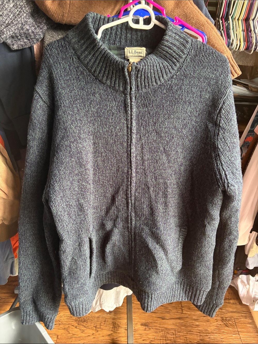 L.L. Bean Men’s Navy Zip-Up Wool Sweater size L